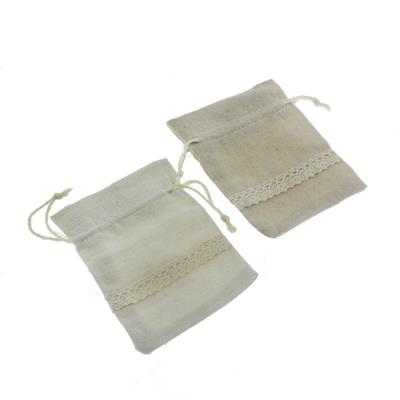 25 Adet 9x13cm Dantel Şeritli Keten Kese