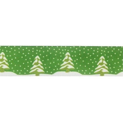 2,5cm x 5metre Grogren Yılbaşı Kurdela Yeşil Çam Ağaçlı No: 10