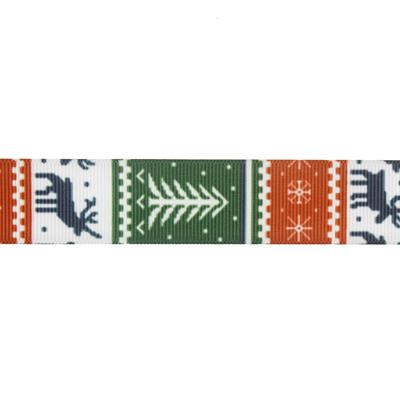 2,5cm x 5metre Grogren Yılbaşı Kurdela Geyik ve Çam Ağacı No: 16