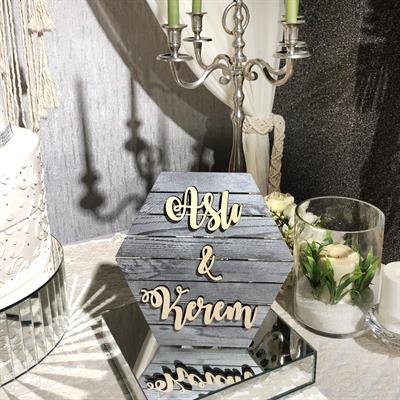 25x26cm Ahşap İsimlik  Masa Üstü Gri