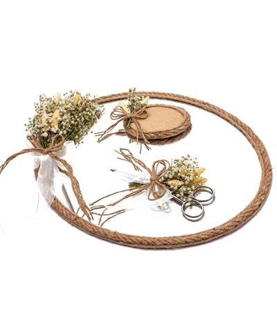 25x35cm Söz Nişan Cam Ayna Tepsi Kuru Çiçek Süslemeli