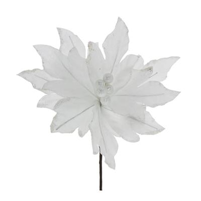 26cm Simli Beyaz Kumaş Çiçek 1 Adet