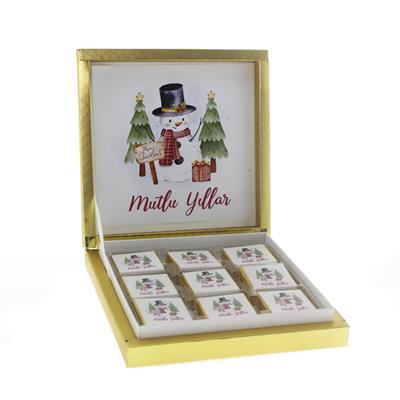 27 Adet Yılbaşı Çikolatası Madlen Yazı Baskılı Kardan Adam