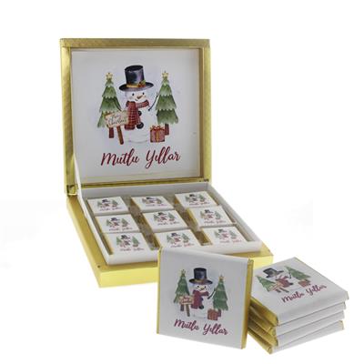 27 Adet Yılbaşı Çikolatası Madlen Yazı Baskılı Kardan Adam