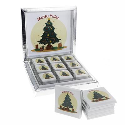 27 Adet Yılbaşı Çikolatası Madlen Yazılı Çam Ağacı