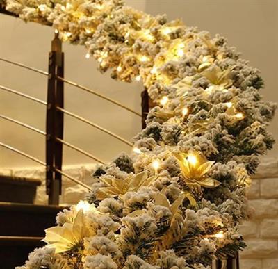 270cm Demonte Yılbaşı Karlı Gerland Süslü ve Led Işıklı