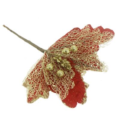 27x20cm Altın Simli Kırmızı Yılbaşı Atatürk Çiçeği