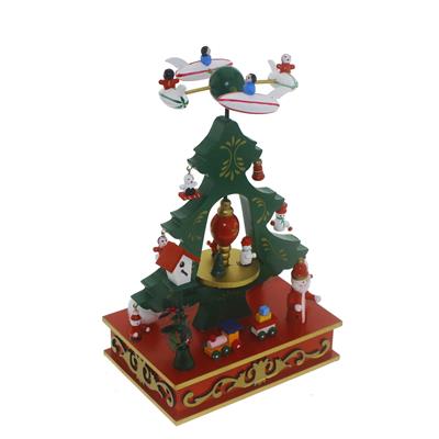 28cm Hareketli Yılbaşı Müzik Kutusu Uçaklı Çam Ağaçlı