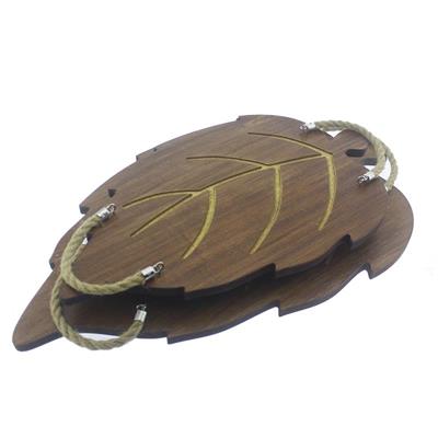 2li Tepsi Doğal Ahşap Yaprak Model Sunum Seti Stand