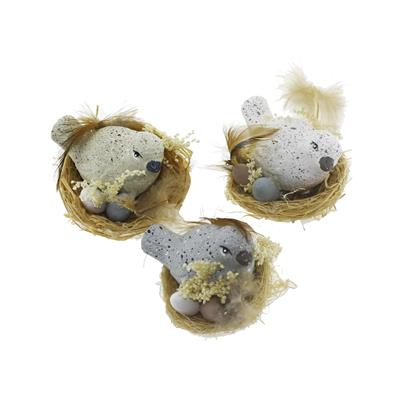 3 Adet 6cm Yuvasında Kuş Biblo Seti