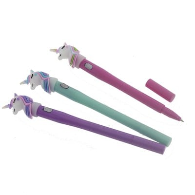 3 Adet Led Işıklı Unicorn At Tükenmez Kalem