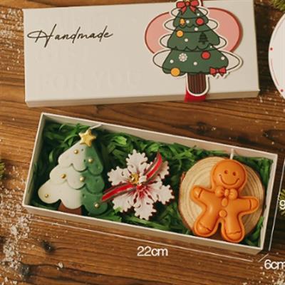 3 Adet Yılbaşı Mum Seti  Kar Tanesi Gingerbread Çam Ağacı
