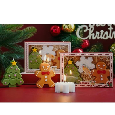 3 Adet Yılbaşı Mum Seti  Kar Tanesi Gingerbread Çam Ağacı