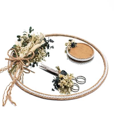 30cm Söz Nişan Aynalı Tepsi Makas Seti Doğal Süsleme