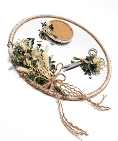 30cm Söz Nişan Aynalı Tepsi Makas Seti Doğal Süsleme