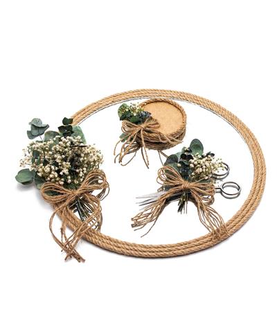 30cm Söz Nişan Aynalı Yüzük Tepsi Makas Doğal Süslemeli