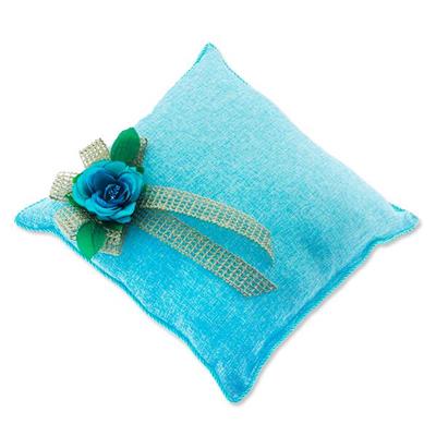 30x30cm Keten Takı Yastığı Mavi Çiçekli