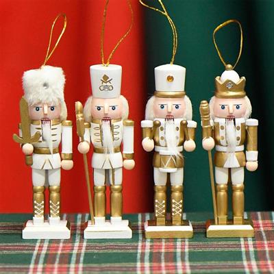 4 Adet 12cm Ahşap Kurşun Asker Yılbaşı Dekor Altın Beyaz Renk