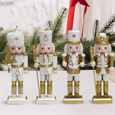4 Adet 12cm Ahşap Kurşun Asker Yılbaşı Dekor Altın Beyaz Renk