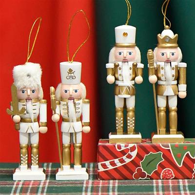 4 Adet 12cm Ahşap Kurşun Asker Yılbaşı Dekor Altın Beyaz Renk