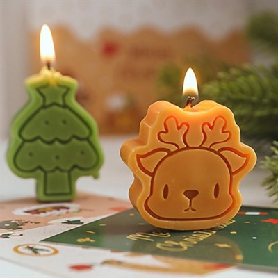 4 Adet 4,5cm Yılbaşı Mum Kar Tanesi Noel Baba Geyik Çam Ağacı