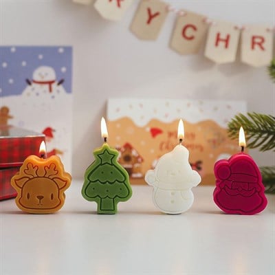 4 Adet 4,5cm Yılbaşı Mum Kar Tanesi Noel Baba Geyik Çam Ağacı