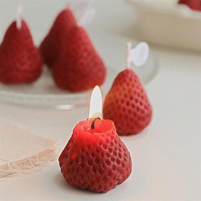 4 Adet Mini 3,5cm Çilek Mum Çilek Kokulu