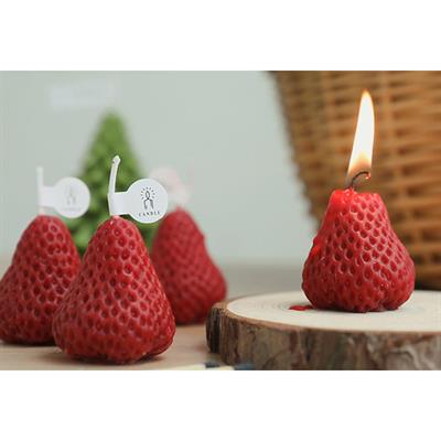 4 Adet Mini 3,5cm Çilek Mum Çilek Kokulu