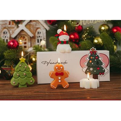 4 Adet Yılbaşı Mum Seti Kardan Adam Kar Tanesi Gingerbread Çam Ağacı