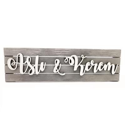 45x13cm Ahşap İsimlik Masa Süsü Gri