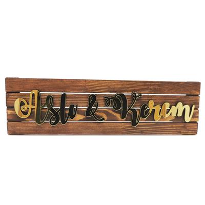 45x13cm Ahşap İsimlik Pleksi Yazılı Masa üstü Kahverengi