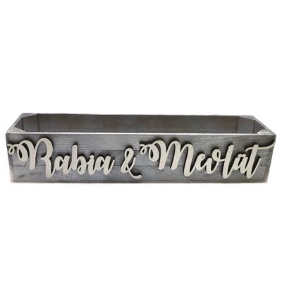 47cm Ahşap İsimlik Kutu Saksı  Gri