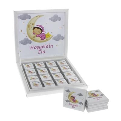 48 Adet Aydedeli Bebek İsim Etiketli Madlen Çikolata Kız
