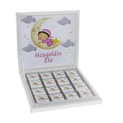 48 Adet Aydedeli Bebek İsim Etiketli Madlen Çikolata Kız