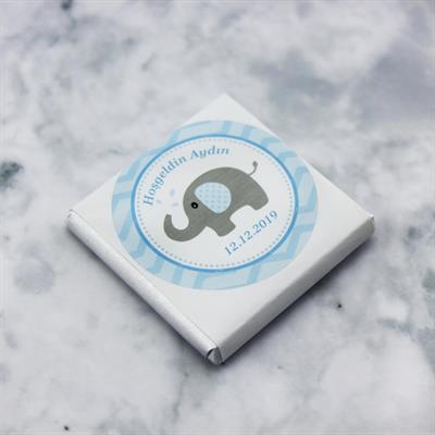 48 Adet İsim Etiketli  Fil Baskılı Madlen Çikolata