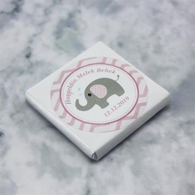 48 Adet İsim Etiketli  Fil Baskılı Madlen Çikolata