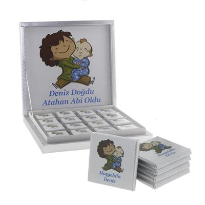 48 Adet İsim Etiketli Madlen Çikolata İki Erkek Kardeş Bebek