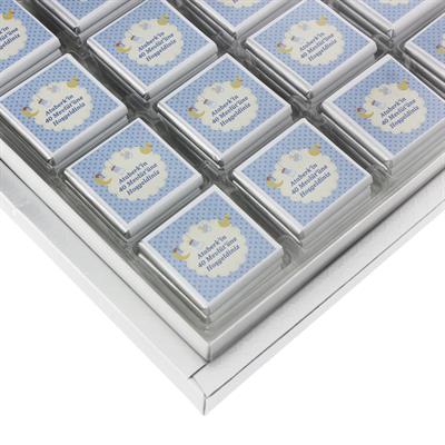 48 Adet İsim Etiketli Mavi Bebek Çikolatası Madlen Desenli