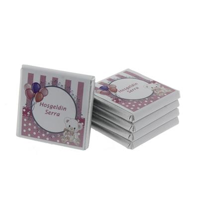 48 Adet İsim Etiketli Pembe Ayıcık Madlen Bebek Çikolata