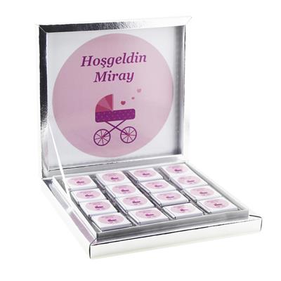 48 Adet İsim Etiketli Pusetli Bebek Madlen Çikolata
