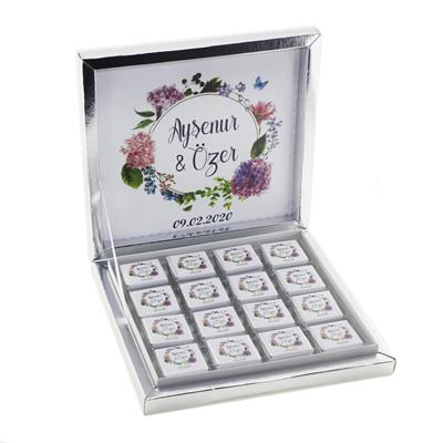 48 Adet Ortanca Çiçekli Söz Nişan Çikolatası İsme Özel