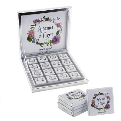 48 Adet Ortanca Çiçekli Söz Nişan Çikolatası İsme Özel