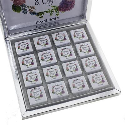 48 Adet Ortanca Çiçekli Söz Nişan Çikolatası İsme Özel