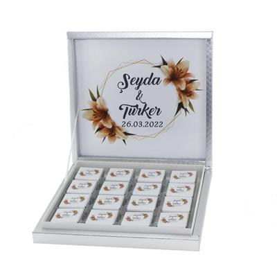 48 Adet Zambak Çiçekli Söz Nişan Çikolatası İsme Özel Madlen