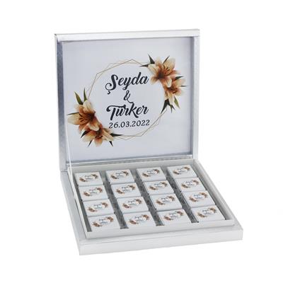 48 Adet Zambak Çiçekli Söz Nişan Çikolatası İsme Özel Madlen