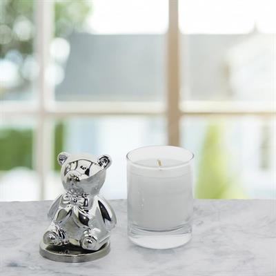 4x13cm Cam Bardak Mum Metalize Ayıcık Dekorlu