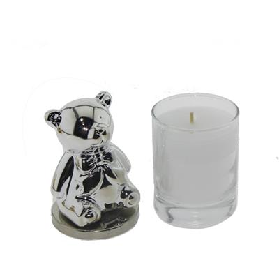 4x13cm Cam Bardak Mum Metalize Ayıcık Dekorlu