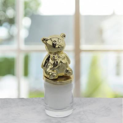 4x13cm Cam Bardak Mum Metalize Ayıcık Dekorlu