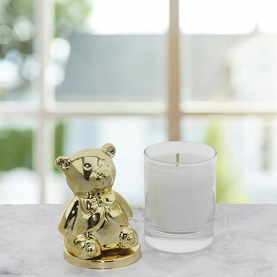 4x13cm Cam Bardak Mum Metalize Ayıcık Dekorlu