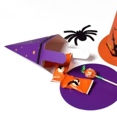 5 Adet 14,5cm Karton Kutu Cadılar Bayramı Şapkası Külah Mor